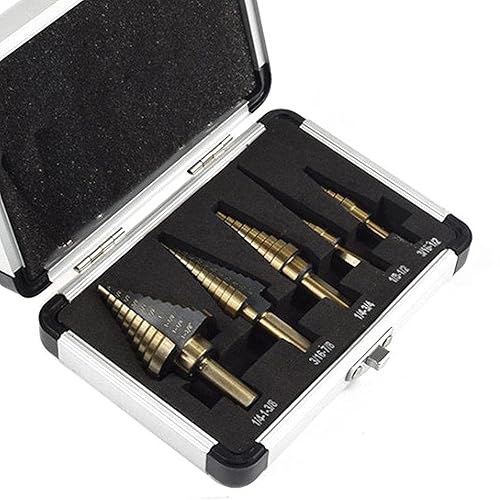 MABUARN Juego de 5 brocas de escalón de cobalto HSS con múltiples agujeros de 50 tamaños con caja de aluminio para taladro de cono de madera de