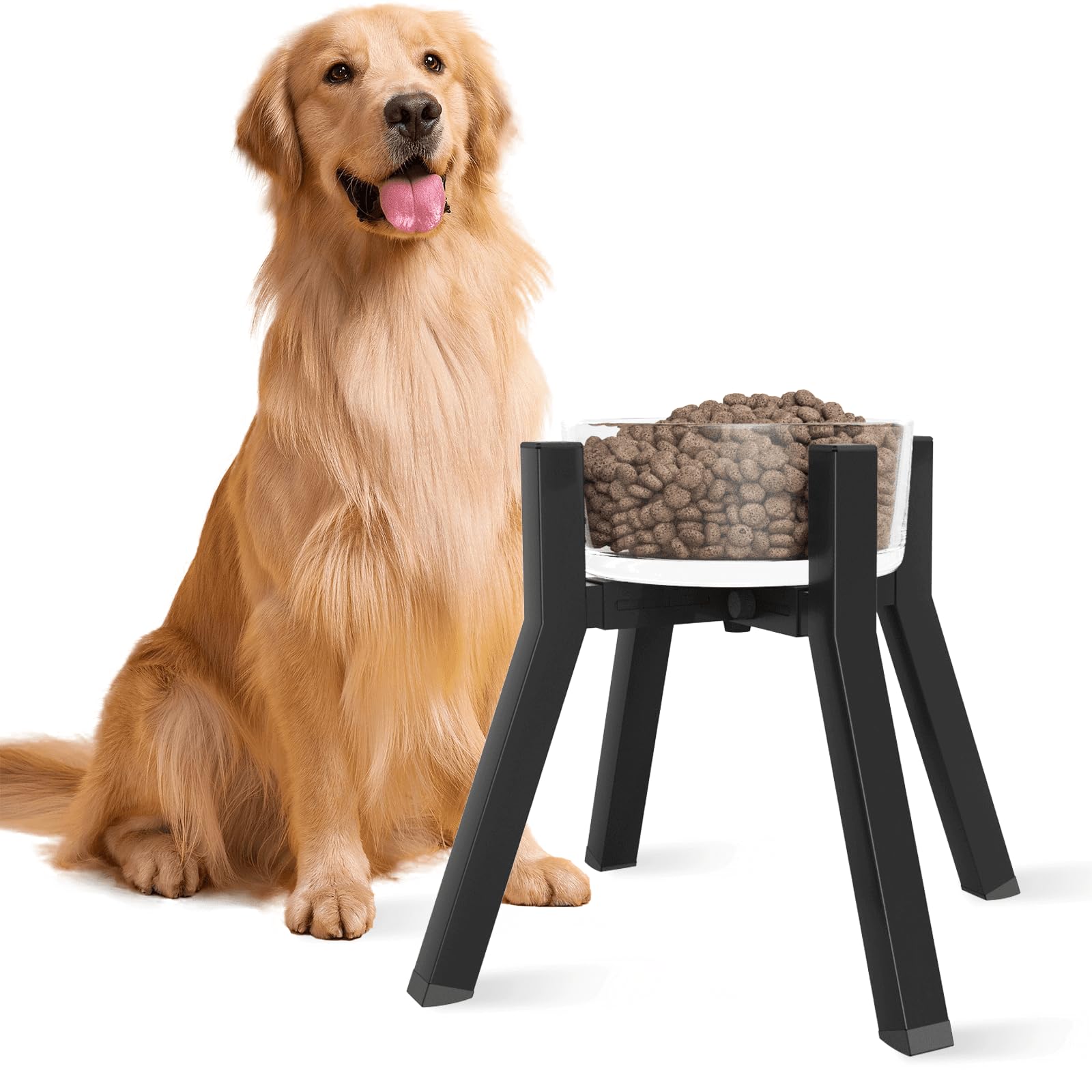 TIDANT Dog Bowl Stand for Medium & Large Dogs, Adjustable Width 7-10.6" Raised Dog Food Stand, 11 inch Tall Elevated Single Holder, Black (Bowl Not Included)