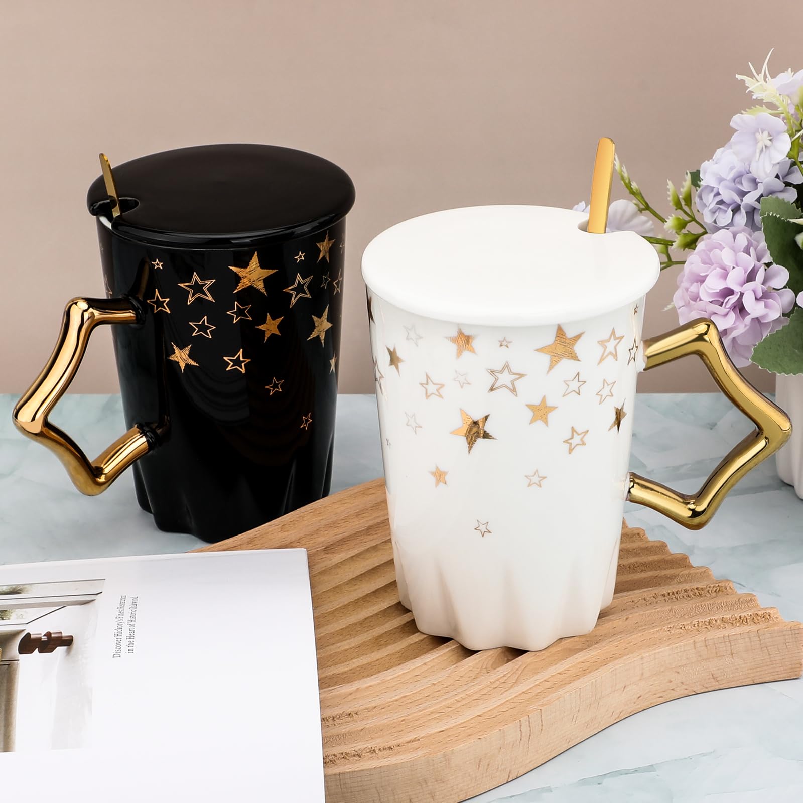 Tasse à Café En Céramique Avec Couvercle Et Cuillère Motif