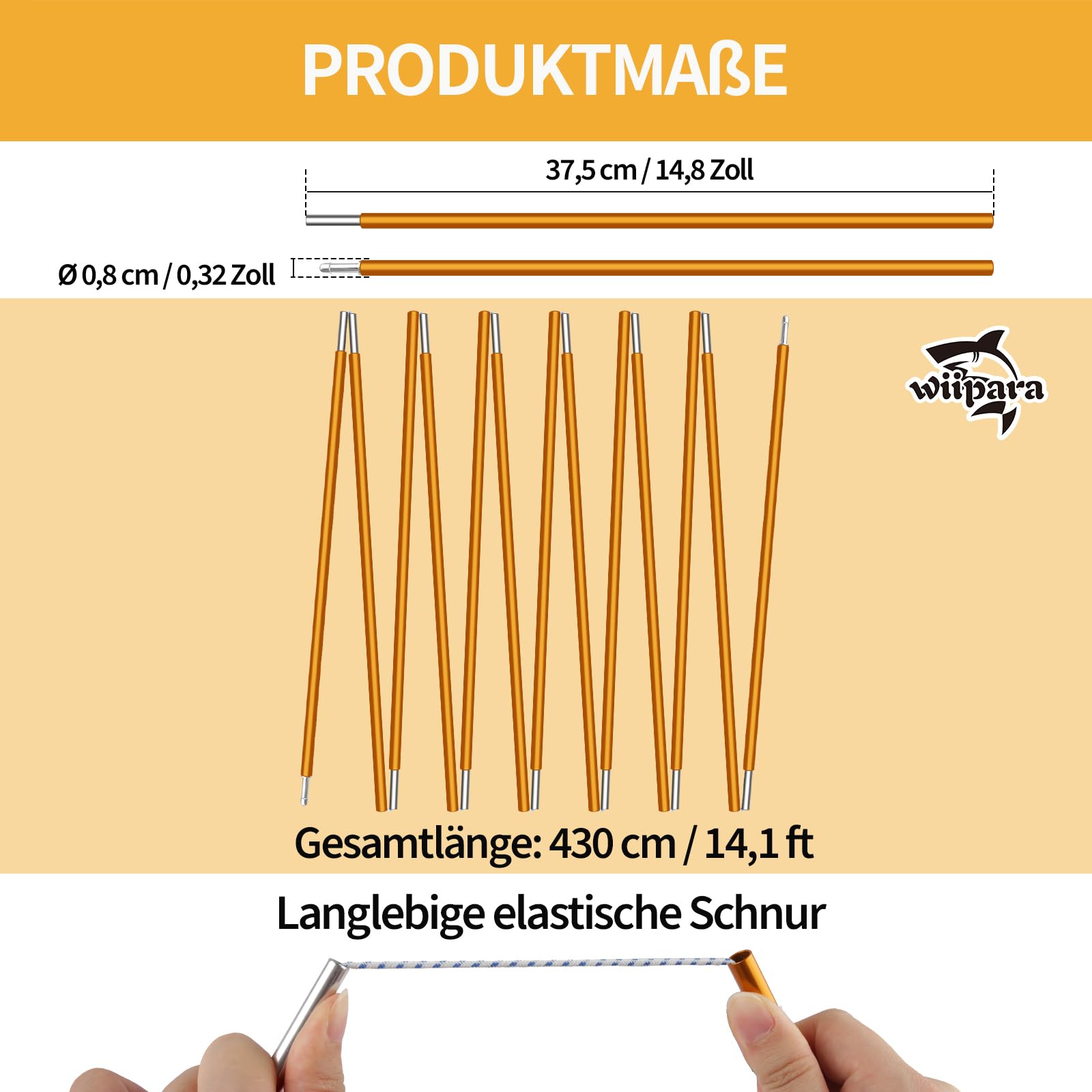 Zeltstangen 2 Stück Faltbare Camping Ersatzstangen für Zelte | Universelles Zeltgestänge mit Tasche, Kompakte Outdoor-Stützstangen Ersatzgestänge für Camping, Wandern und Rucksackreisen