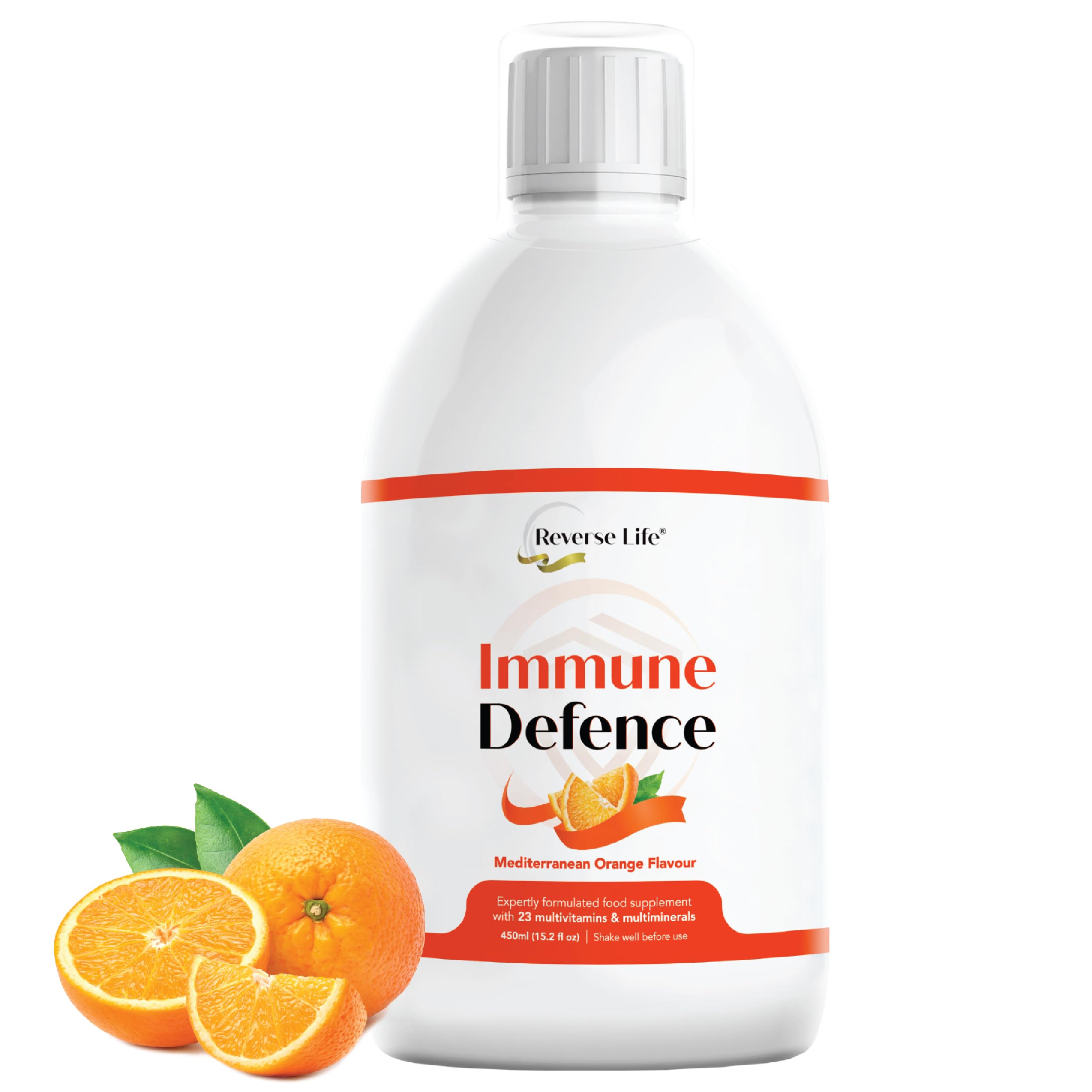 – Immune Defence - Orange Flavour Liquid Multivitamin Drink with 23 Essential Vitamins and Minerals - Maximum Strength Liquid Supplement 500ml