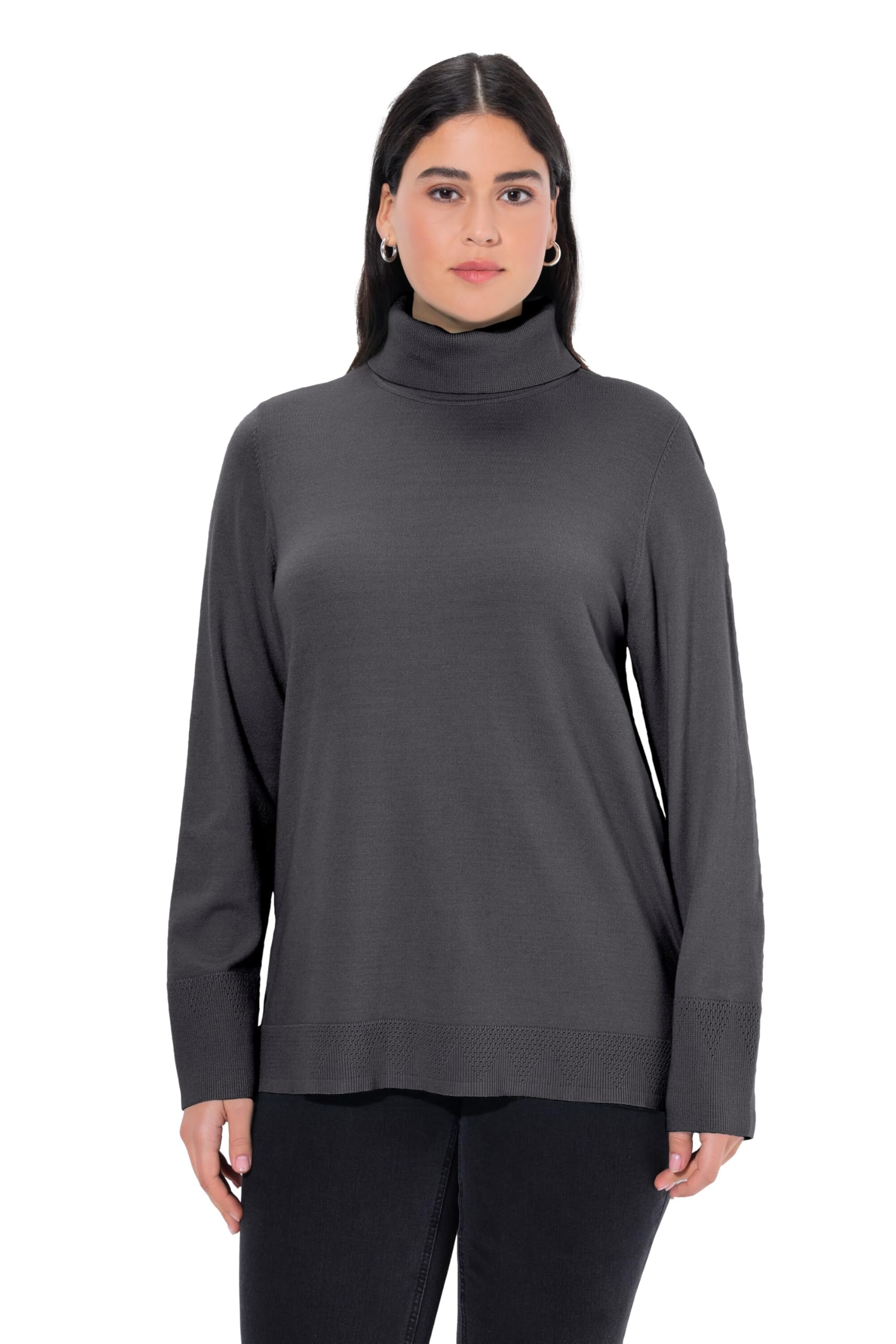 Ulla Popken Damen große Größen Übergrößen Plus Size Rollkragenpullover, breite Rippbündchen, Langarm 799922