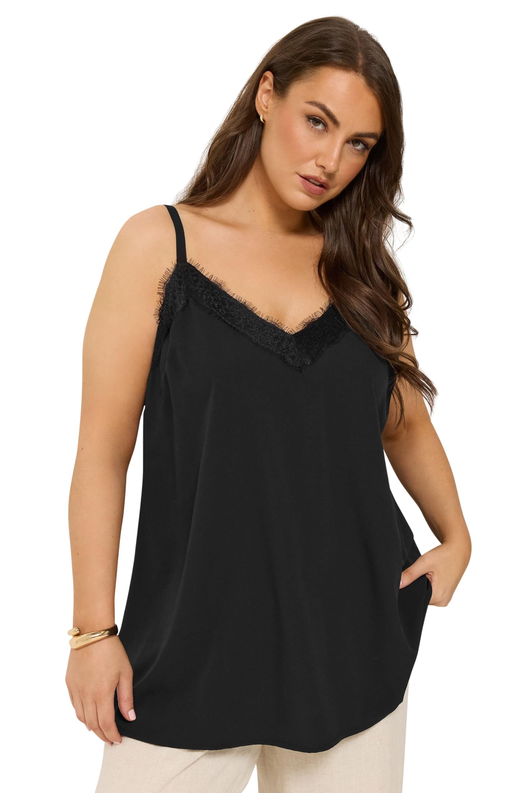 Yours Women's Black Lace Insert Cami Vest Top In | : 26/28