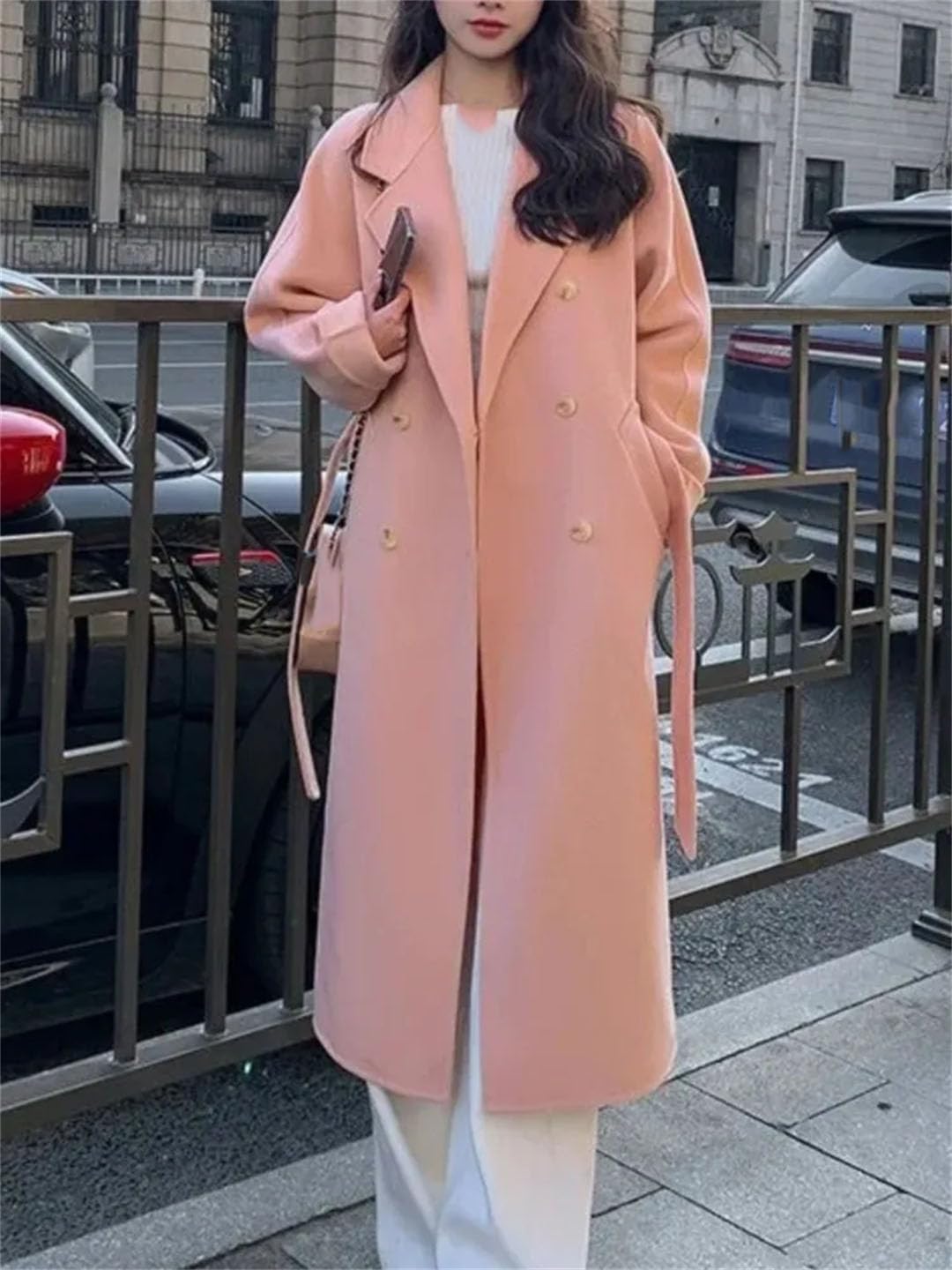 Abrigo de lana suelto para mujer, abrigo largo con cinturón, abrigo cálido para mujer
