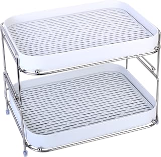 Zosenley 2-Tier Cups Mugs Drying Rack with Drain Tray, Kitchen Storage Organizer Shelf for Drinking Glass Bottle Bowls