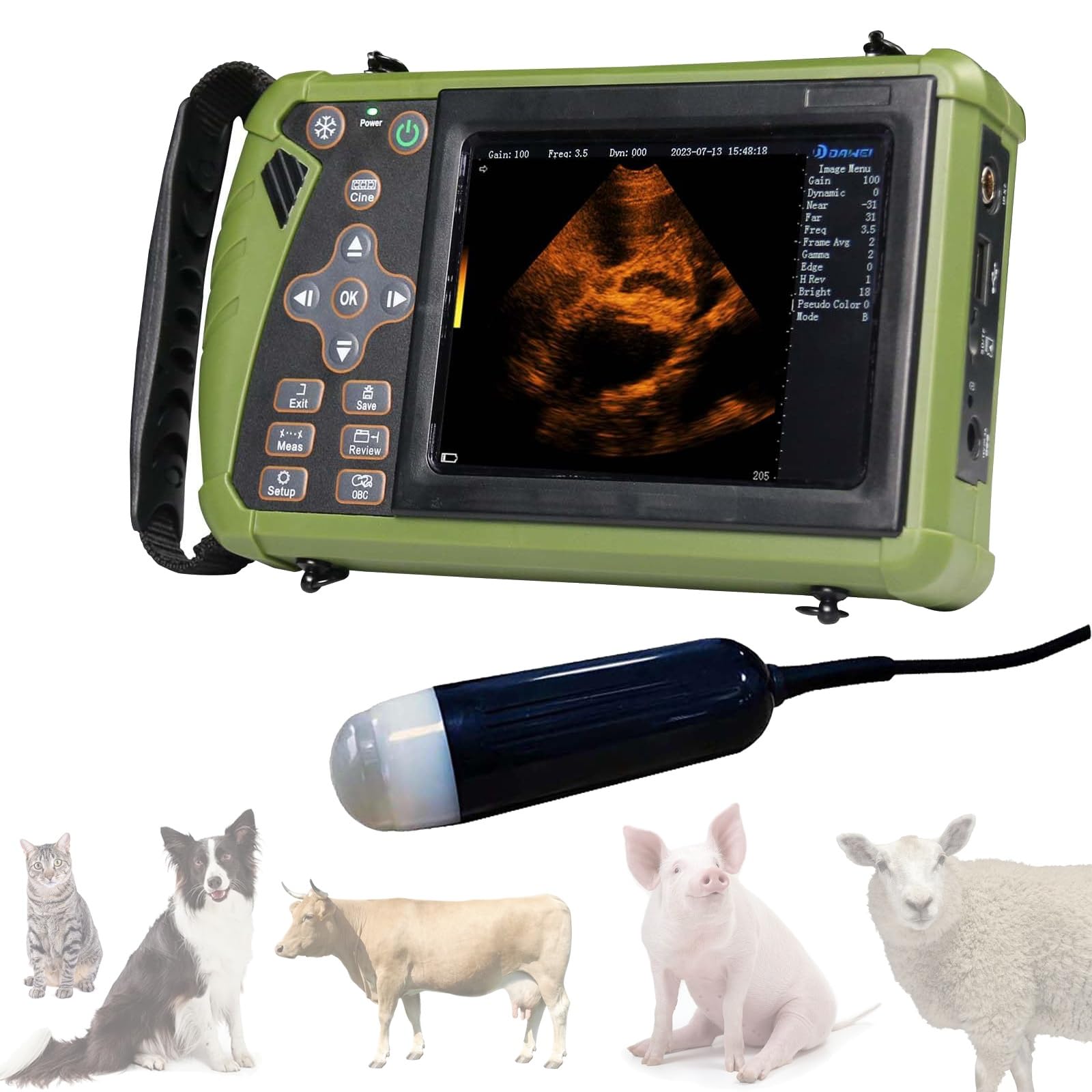 Analizzatore veterinario di ultrasuono, macchina portatile di B-ultrasuono con la sonda 3.5MHz, diagnostica di gravidanza per bestiame, maiale, pecora, cane, gatto