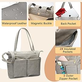 miss fong Diaper Bag Tote Baby Bag Leather Diaper Backpack Large Diaper Tote Bag for girls & boys Diaper Bag Purse with 11 Pockets,Changing Pad, Stroller Straps,4 Insulated Pockets