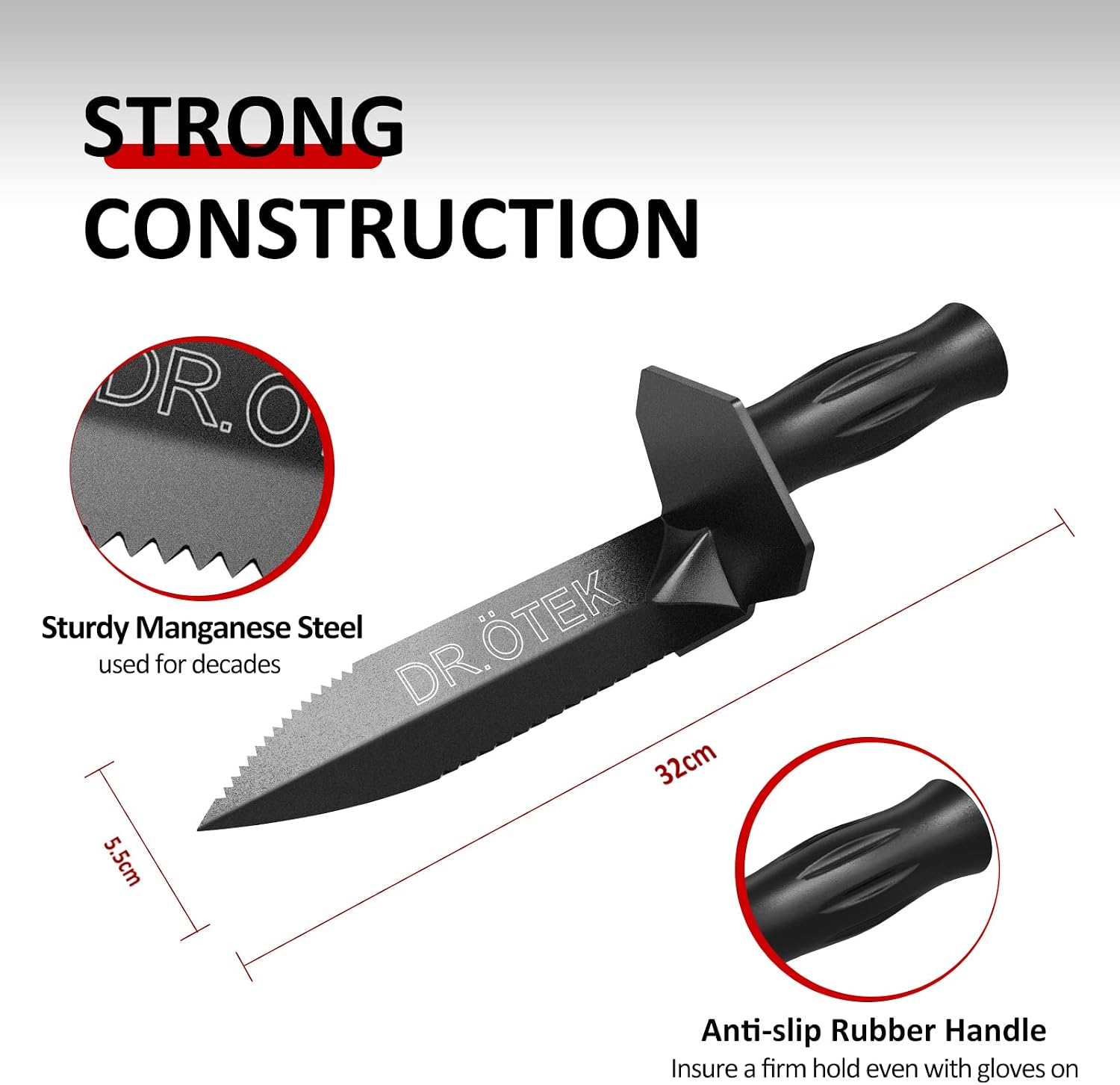 DR.ÖTEK Metal Detector Shovel for Digging, Heavy Duty Double Serrated Digging Tool with Carry Sheath, Digger Trowel for Gardening, Camping, Landscaping, Treasure Hunting