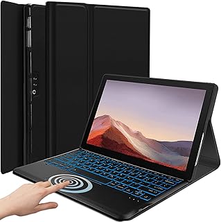 Backlit Keyboard Case for Microsoft Surface Pro 7 Plus/Pro 7/ Pro 6/ Pro 5/ Pro 4 12.3 Inch Tablet, 7 Colors Backlight Smart Touchpad Detachable Wireless Keyboard with  PU Premium Folio Case