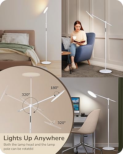 Miniatura 2 de Lámpara de pie LED de lectura EDISHINE, lámpara regulable brillante de 1600LM con puerto tipo C, lámparas de pie altas con cabezal y brazo flexibles