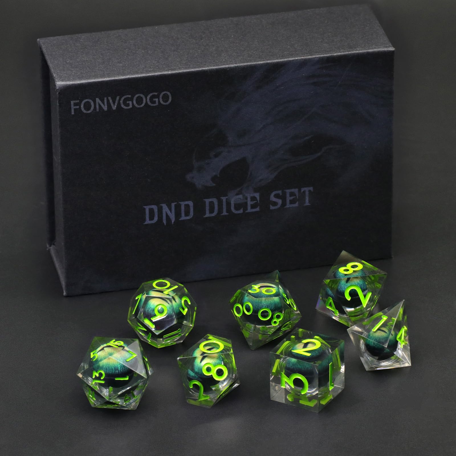 et Dadi D&D per Dungeons and Dragons Set Dadi DND Poliedrici Nucleo Liquido Dadi in Resina Occhio di Drago 7 Pezzi DND Dice Set (Verde)