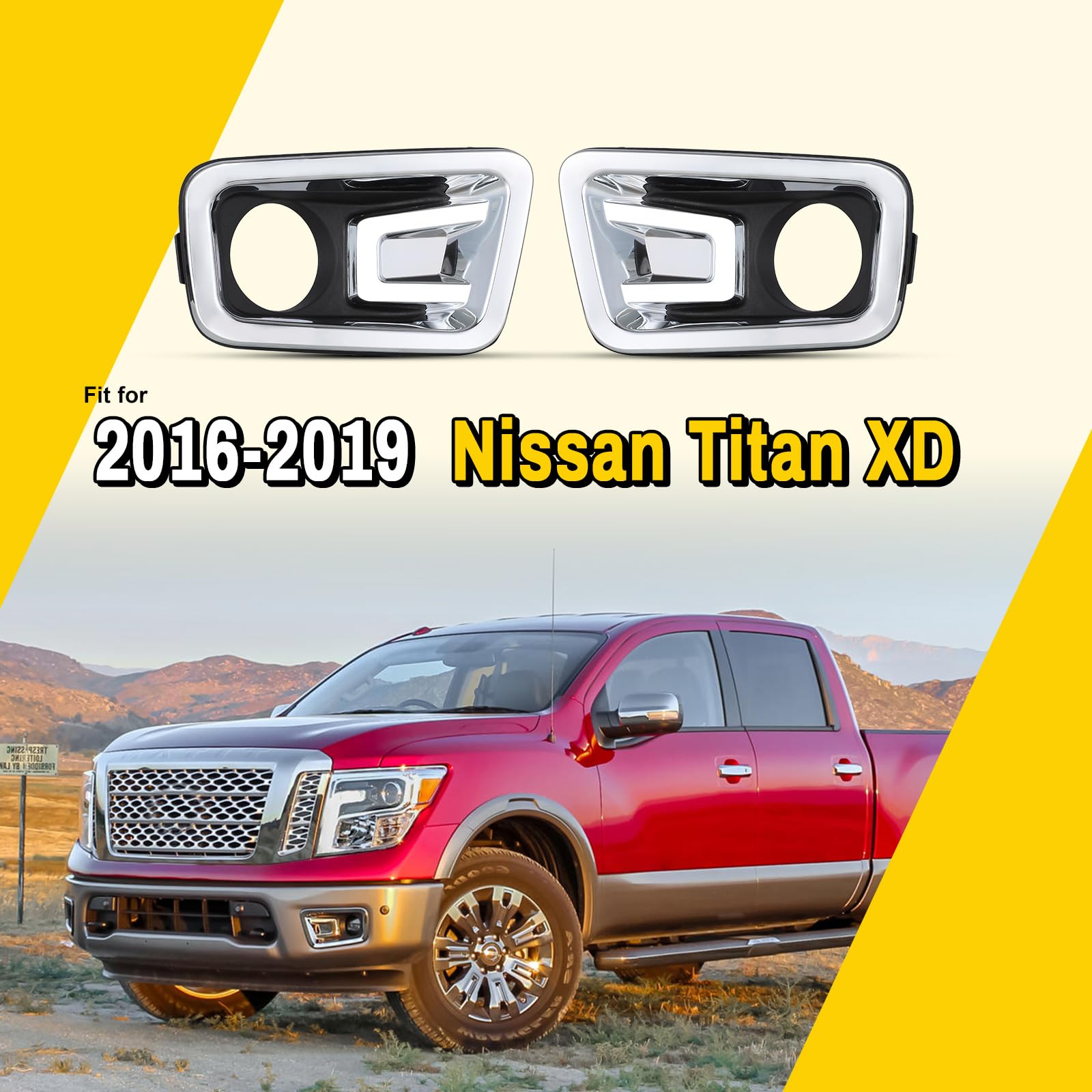 AUTOFREE Fog Light Bezels Compatible with Titan XD 2016-2019 & Titan 2017-2018, Driving Fog Lamp Covers Replacement, 1 Pair Left & Right Side