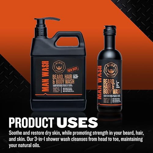 Miniatura 2 de GIBS Grooming - Jabón corporal 3 en 1 para hombre - Gel de baño líquido hidratante y limpiador para barba y cabello, sin sulfatos ni parabenos,