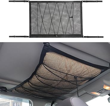 35.4"25.6" Car Ceiling Cargo Net - Adjustable Buckle Car Roof Mesh Storage Organizer- Double Layer Roof Cargo Pocket Auto Roof Cargo Storage Net for Car SUV Camping Road Trip Essentials 35.4"25.6"