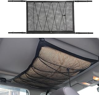 35.4"×25.6" Car Ceiling Cargo Net - Adjustable Buckle Car Roof Mesh Storage Organizer- Double Layer Roof Cargo Pocket Auto Roof Cargo Storage Net for Car SUV Camping Road Trip Essentials (35.4"×25.6")