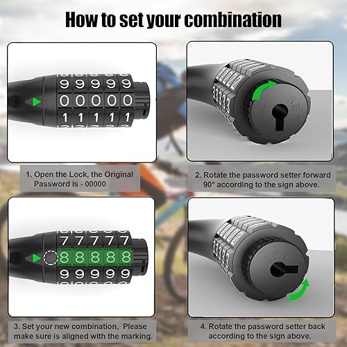 Miniatura 4 de Candado de bicicleta con números y alto nivel de seguridad, cerradura de cadena de bicicleta, cerraduras de bicicleta, cerradura de combinación de 5
