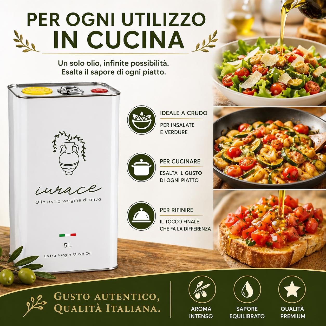 Olio Extravergine di Oliva 100% Italiano – Calabria Ionica – Blend Pregiato di Carolea, Pendolino e Cultivar Locali – Estratto a Freddo – IURACE