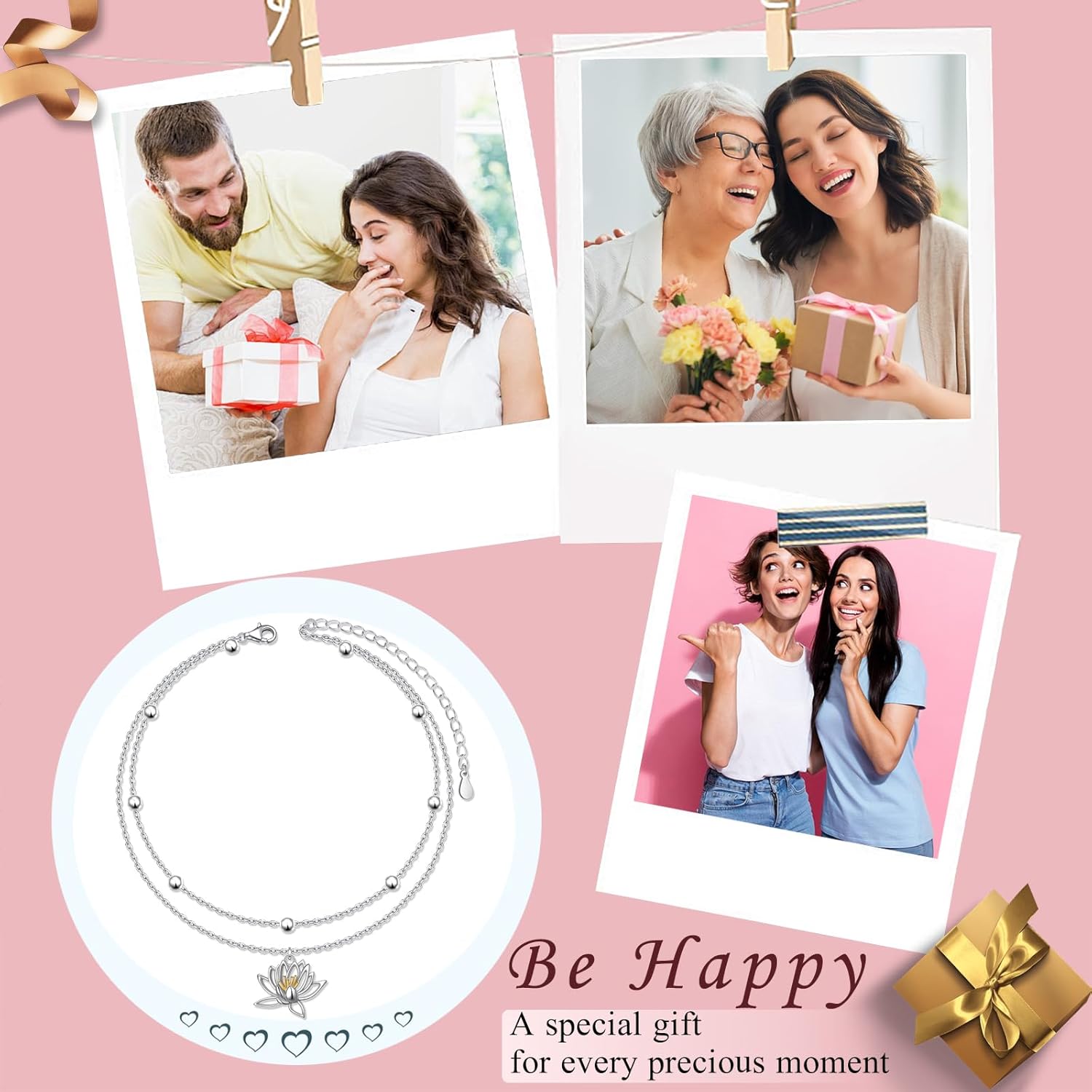 925 Sterling Silver Layered Anklet Lotus Flower/Dragonfly/Butterfly/Sea Turtle Animals Floral Anklets Adjustable Chain Bead Jewelry For Women Daughter - Image 7