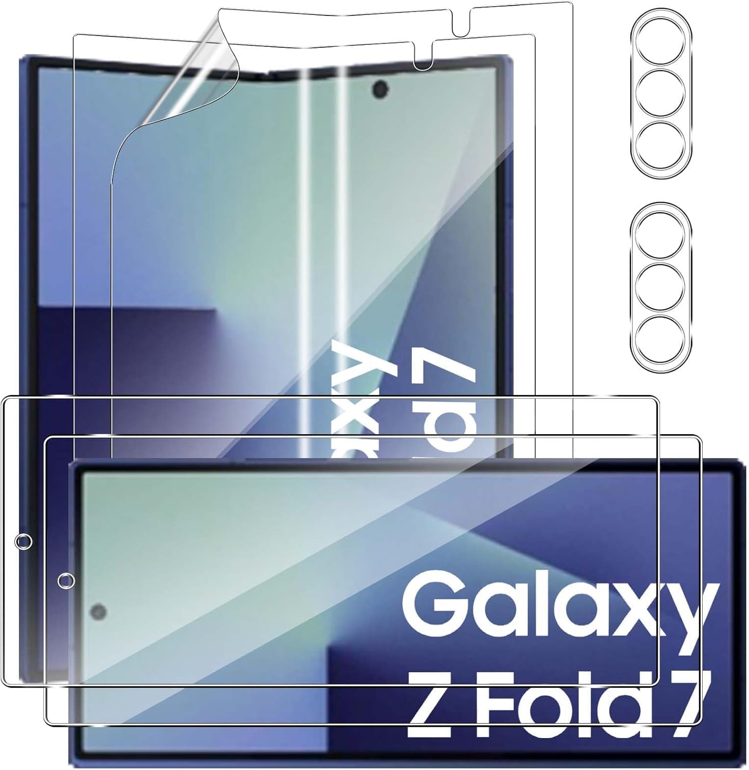 Pack of 2 + 2 + 2 for Samsung Galaxy Z Fold 7 / Fold7 5G Tempered Glass Screen Protector + Flexible TPU Screen Protector + Camera Protective Film 9H Hardened Anti-Bubble Full Cover Screen Protector