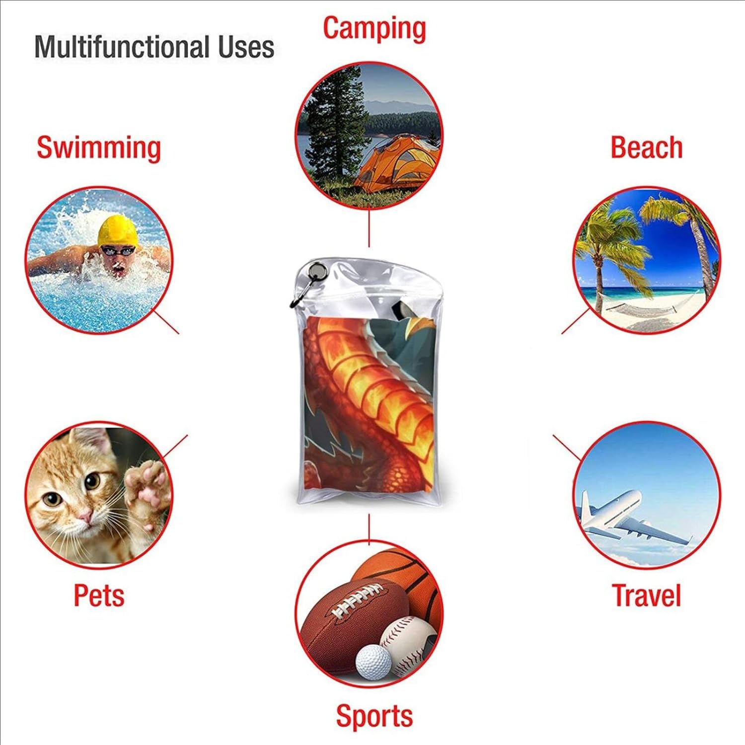 Dragon King in Fire Printed Microfiber Travel Towel,Camping Towel,Quick Dry,Soft Lightweight for Gym,Hiking,Yoga,Backpacking
