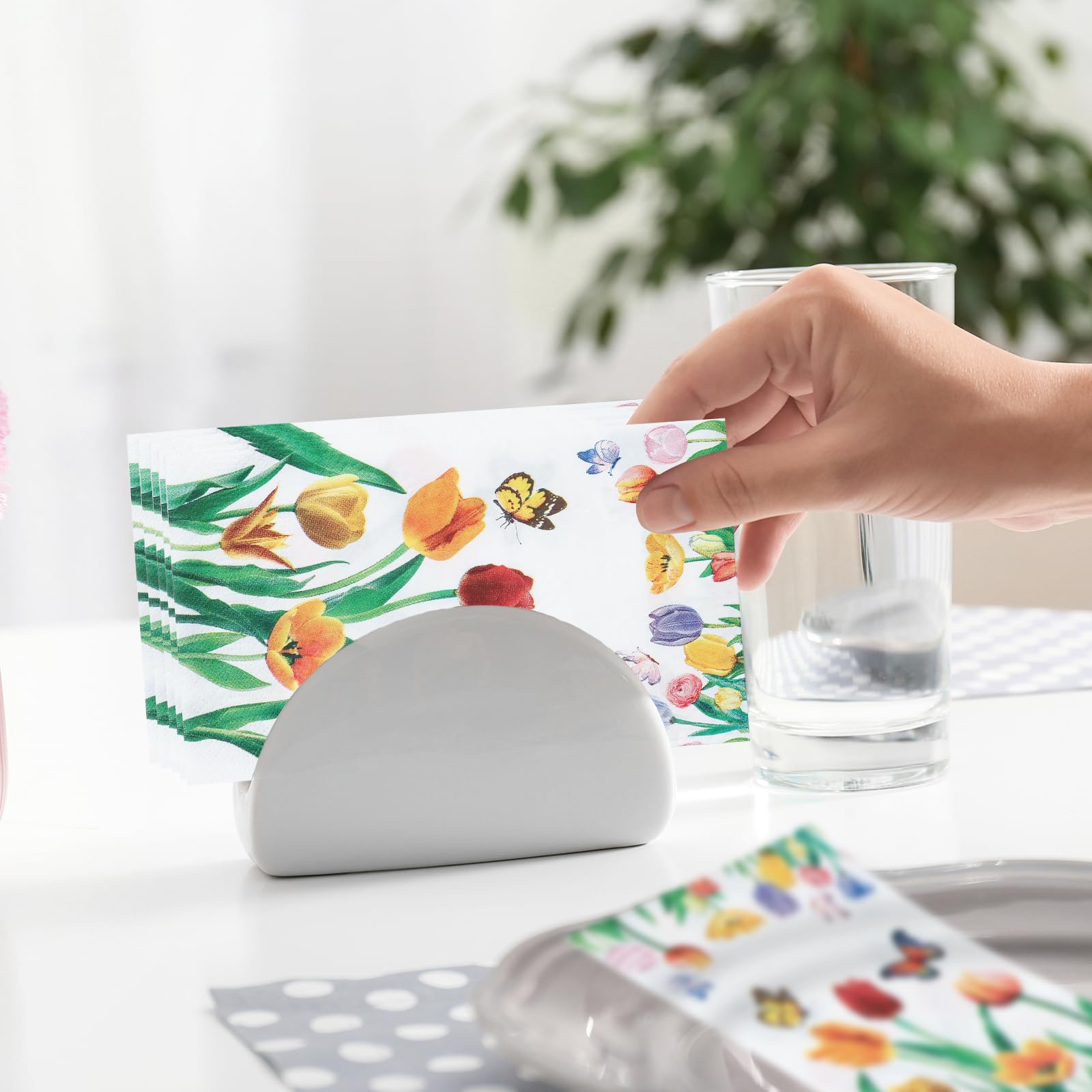 Paquete de 100 toallas de mano desechables con diseño floral de tulipán para baño, servilletas de papel florales decorativas con flores de primavera para baño, inodoro, polvo, vacaciones, boda,