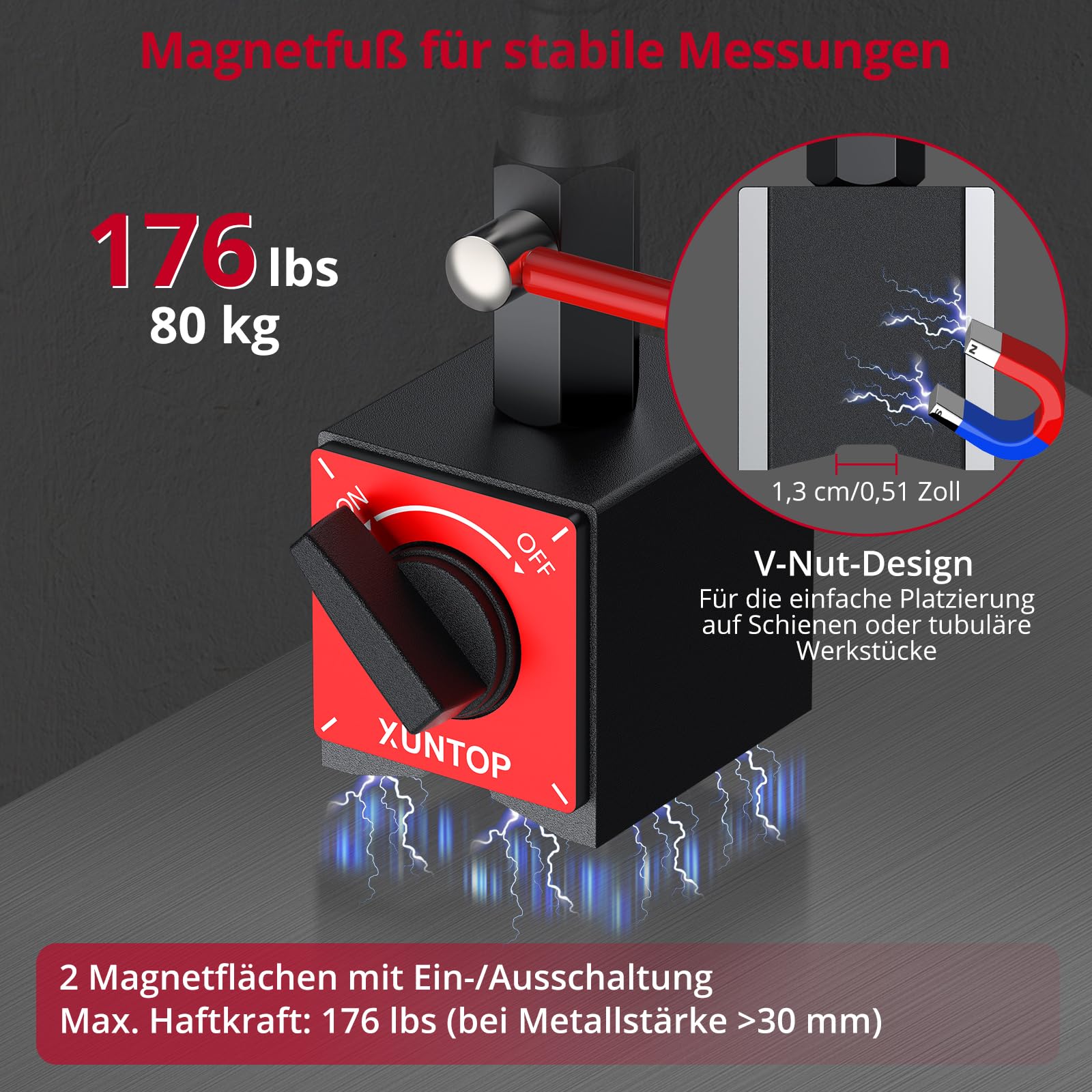 XUNTOP Digital Messuhr Präzisions Messuhr Flexibler Arm mit Magnetfuß Hochpräzisionsmessuhr 176lbs 0-1 Inch/25.4 mm für Industrieanwendungen