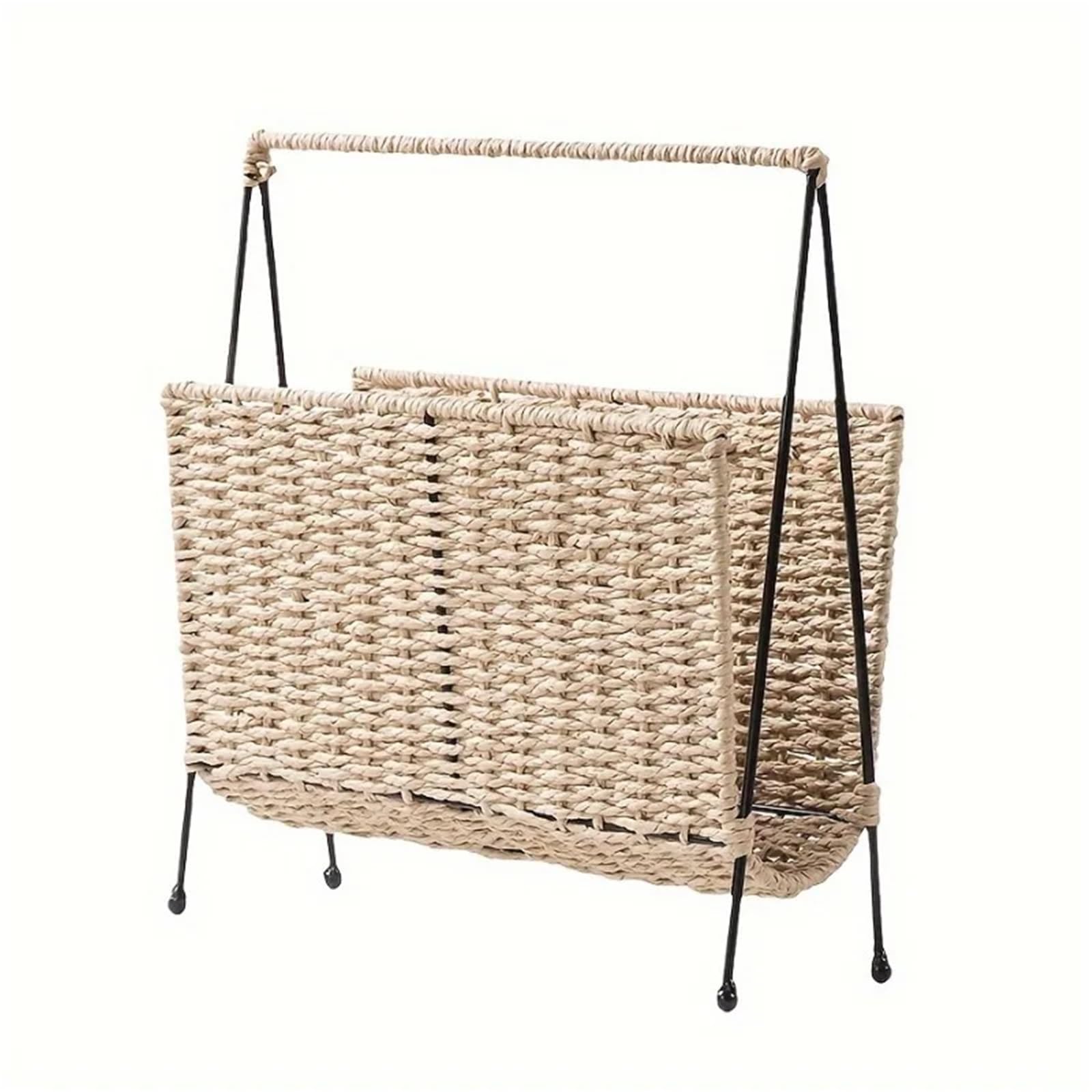 LOVSSU Newspaper Rack Hand-woven Paper Rope Magazine Book Storage Decoration Style Wicker Basket