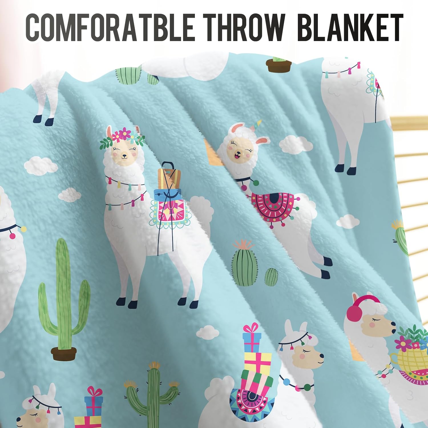 Levens Llama Blanket 60"x50" Llama Gifts for Women Girls, Cute Cactus Llamas Alpaca Throw Blanket Decor for Couch Bed, Soft Cozy Lightweight Flannel Blankets for Kids - Image 4