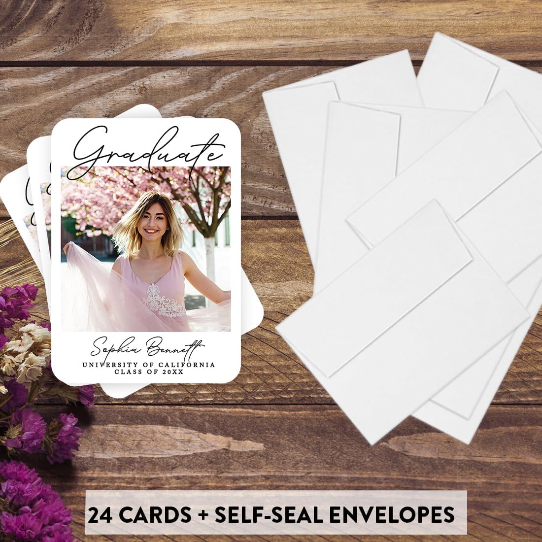 Andaz Press 24-Pack, 5x7-Inch Personalized Photo Graduation Announcement Cards 2026 with Envelopes, Custom Rustic Class of 2026 Postcard for High School, College Custom Graduation Cards Grad
