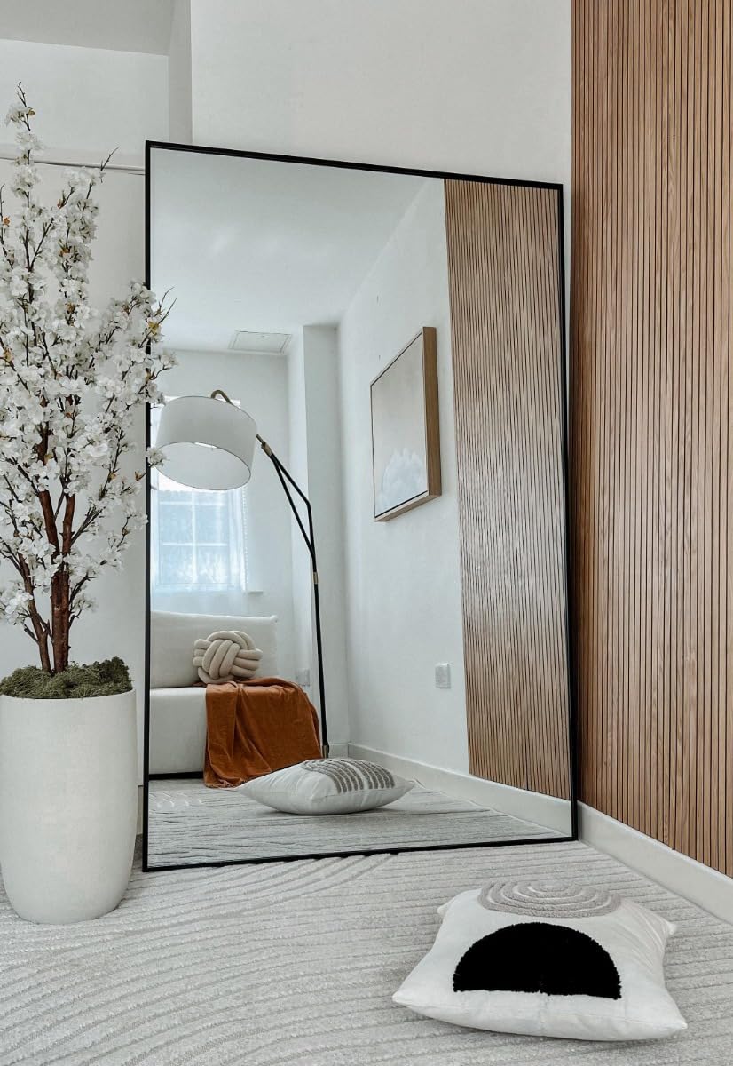MirrorOutlet The Artus - Black Modern Aluminium Edged Wall Leaner Mirror 68" X 43" (174CM X 110CM) Silver Mirror Glass.…