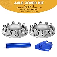 Vista 7 de Kit de cubierta de eje delantero de 2 cúpulas cromadas con cubiertas de tuerca de lengüeta de rosca de 32 mm/33 mm con tapas de buje removibles