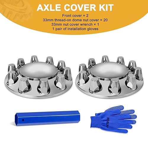 Miniatura 7 de Kit de cubierta de eje delantero de 2 cúpulas cromadas con cubiertas de tuerca de lengüeta de rosca de 32 mm/33 mm con tapas de buje removibles
