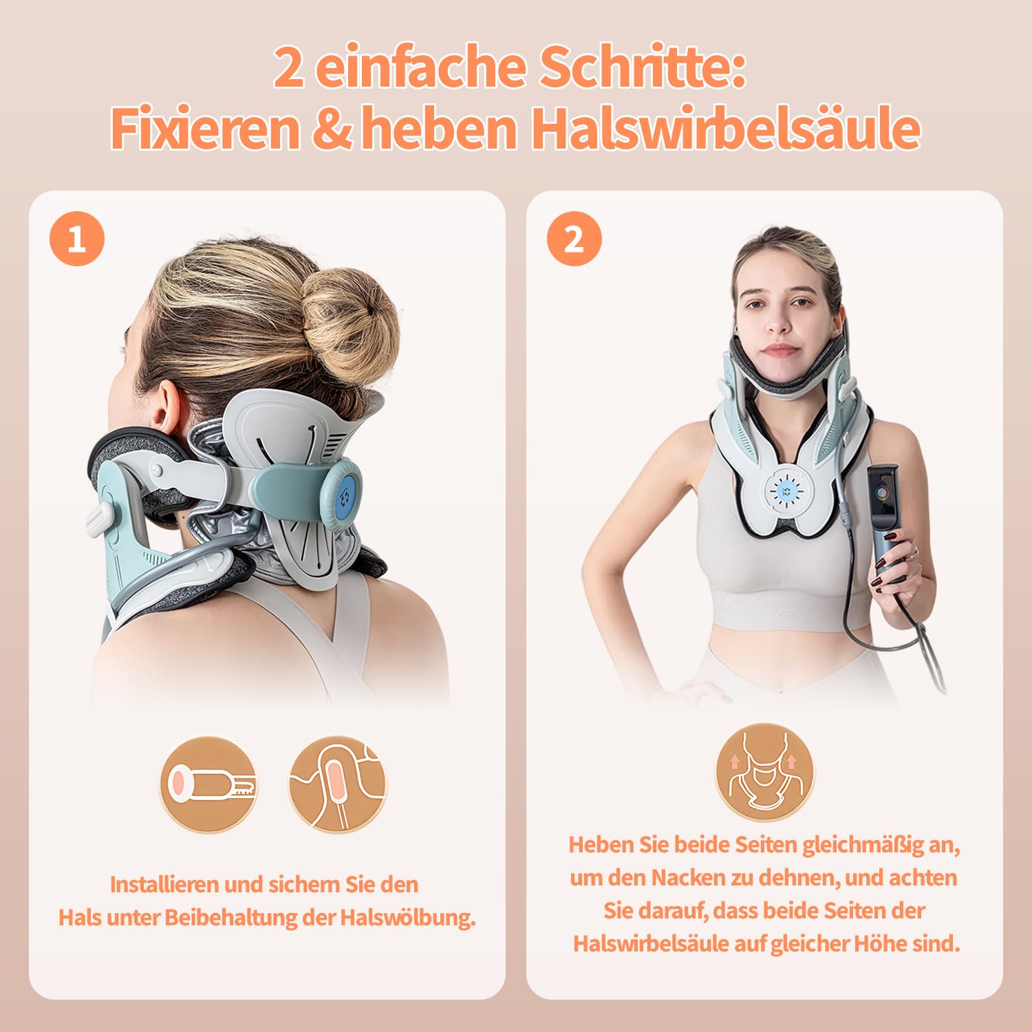 Dispositivo di trazione cervicale per allungamento del collo e supporto, con 3 Power Traction e 8 airbag supporto per dolore al collo, allungamento della colonna vertebrale, uso domestico, pompa ad