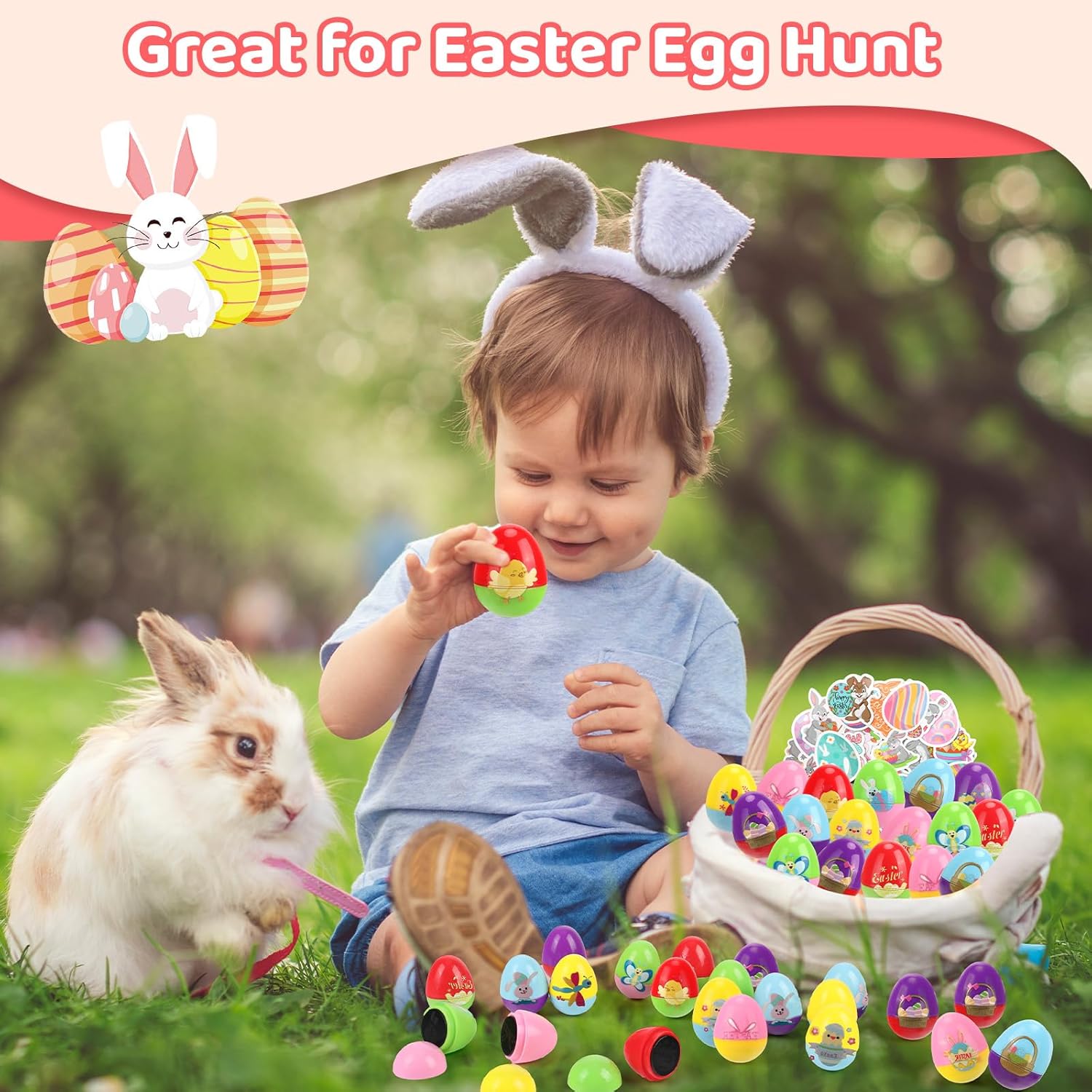 24-Piece Easter Egg Stamp Set for Easter Egg Hunt Games with 50 Stickers, Basket Stuffers and Party Favors, Assorted Self-Inking Stamps for Classroom Exchanges and Prize Supplies Gifts, DIY Craft Toys