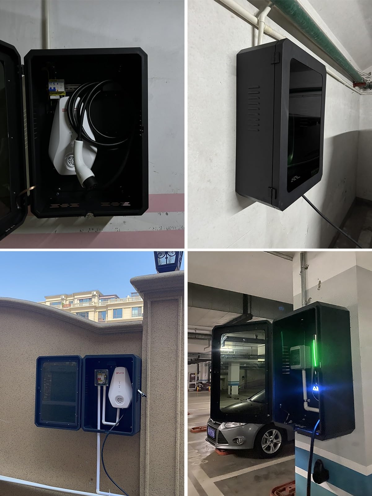 Wodoodporna zewnętrzna obudowa ładowarki EV AllWeather montowana na ścianie skrzynka stacji ładowania trwały uchwyt na kabel do większości ładowarek do pojazdów elektrycznych