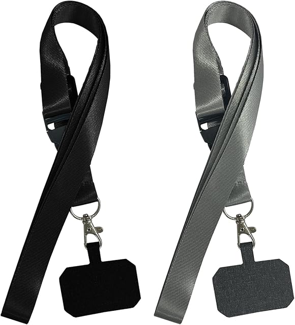 BEIIEB 2 Pack Lanyard, Adjustable Phone Lanyard, Smartphone Chain, Detachable Shoulder Strap, Fits Most Smartphone Models, for Mobile Phone, Camera, Card Holder (Black, Grey), black, M