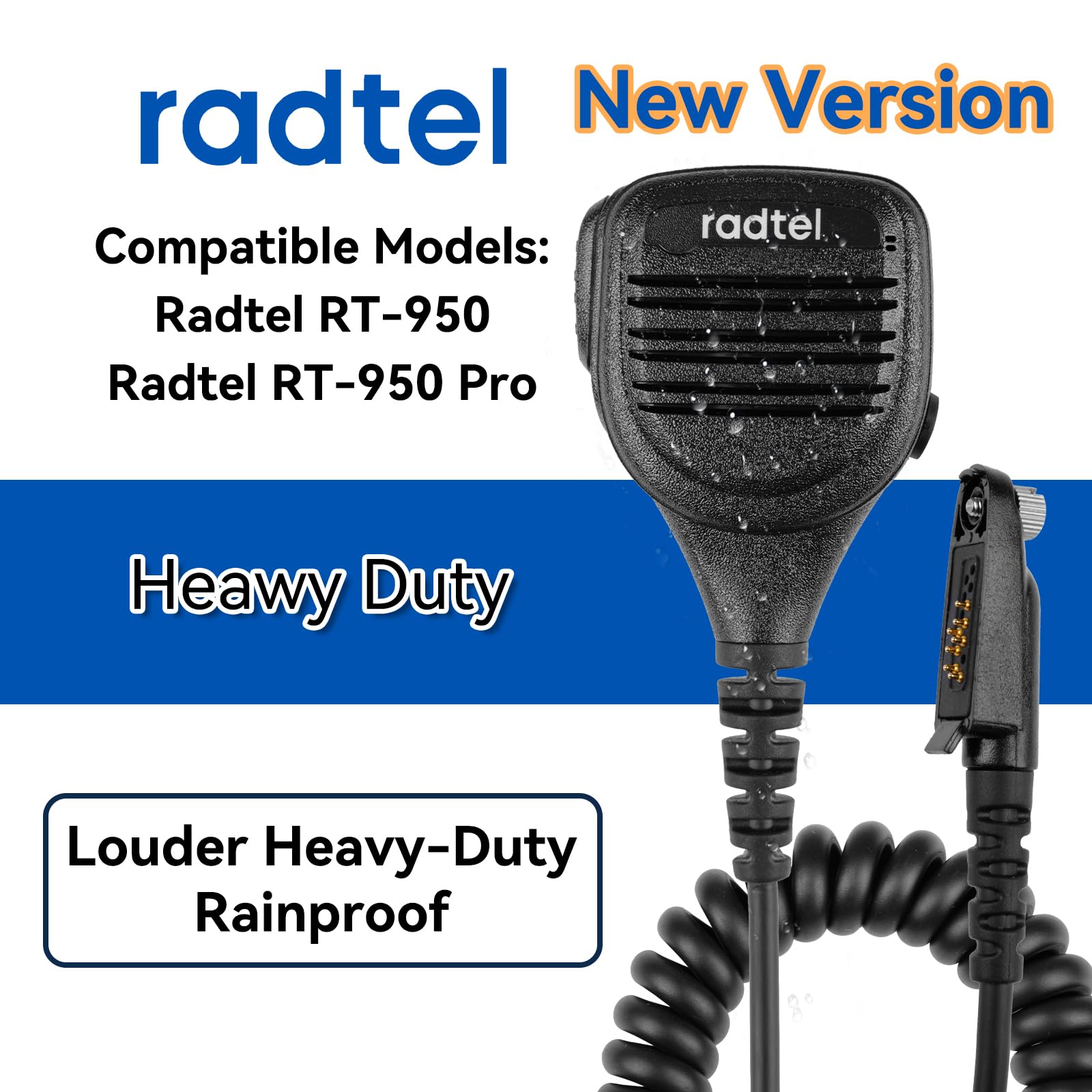 radtel Microphone Haut-Parleur étanche et Robuste pour radios RT-950 et RT-950 Pro, Microphone Talkie-walkie à réduction de Bruit (Nouvelle Version)