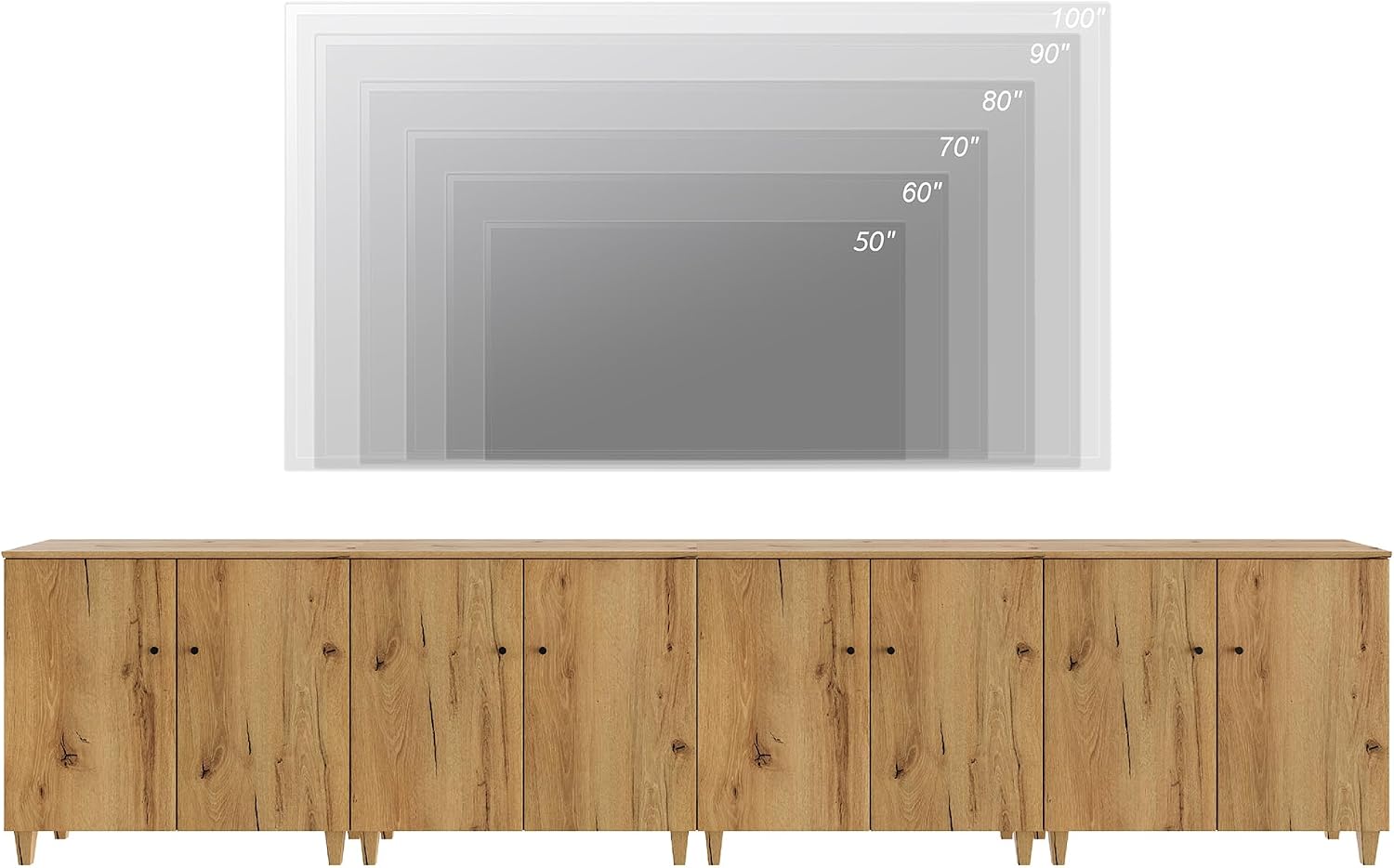WAMPAT TV Stands Entertainment Center for 100+ Inch TVs, 4-in-1 Wood Television Stand with Doors, 141.6" Extra Wide Modern Media Console Tables with Storage Cabinets for Living Room, Oak Brown