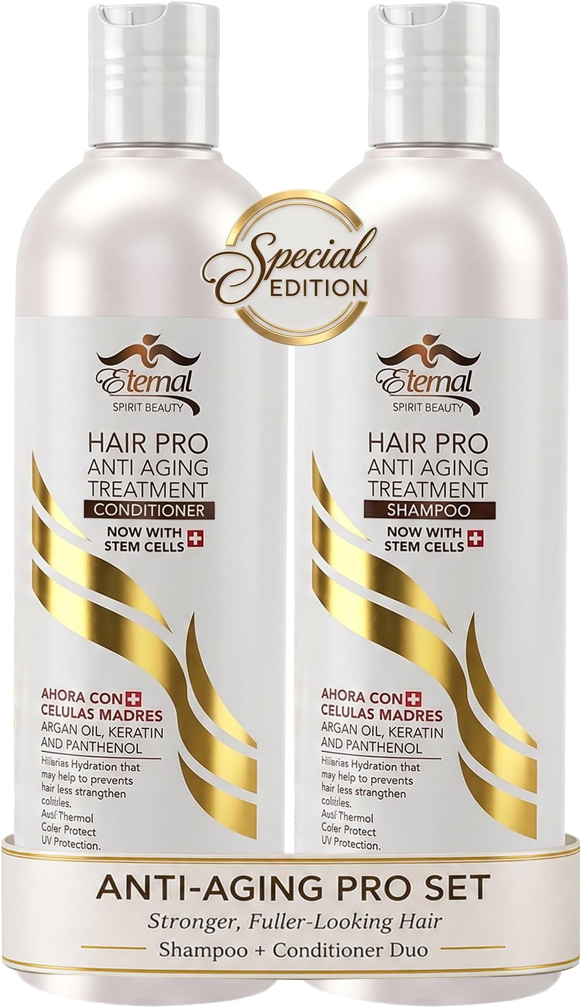 Eternal Spirit Hair Pro Shampoo and Conditioner Bundle, 16 fl oz Each โ Special Edition Hydrating Hair Care Set with Stem Cells, Argan Oil & Keratin for Dry, Damaged Hair