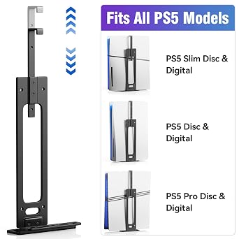 Wall Mount for PS5 with 2 Controller Holders, Sturdy Metal Console Holder Compatible with PlayStation 5, PS5 Slim, PS5 Pro Disc & Digital Editions, Black
