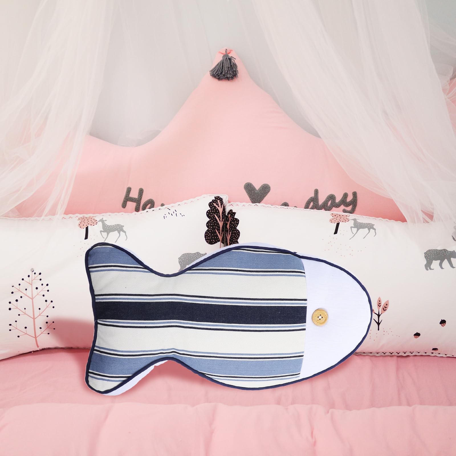 DECHOUS Fish Pillow, Plush Sofa Cushion Pillow, Cute Stuffed Fish-Shaped Throw Pillow, Cotton Linen Reading Pillow Floor Pillow Decorative Throw Pillow