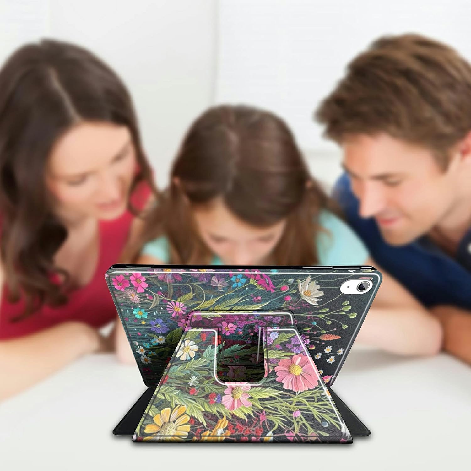 for iPad A16 Case,for iPad 11th/10th Generation Case 2025/2022 Release 360 Rotating Degree Stand Lightweight Protective Smart Cover with Auto Wake/Sleep - Floral Flower