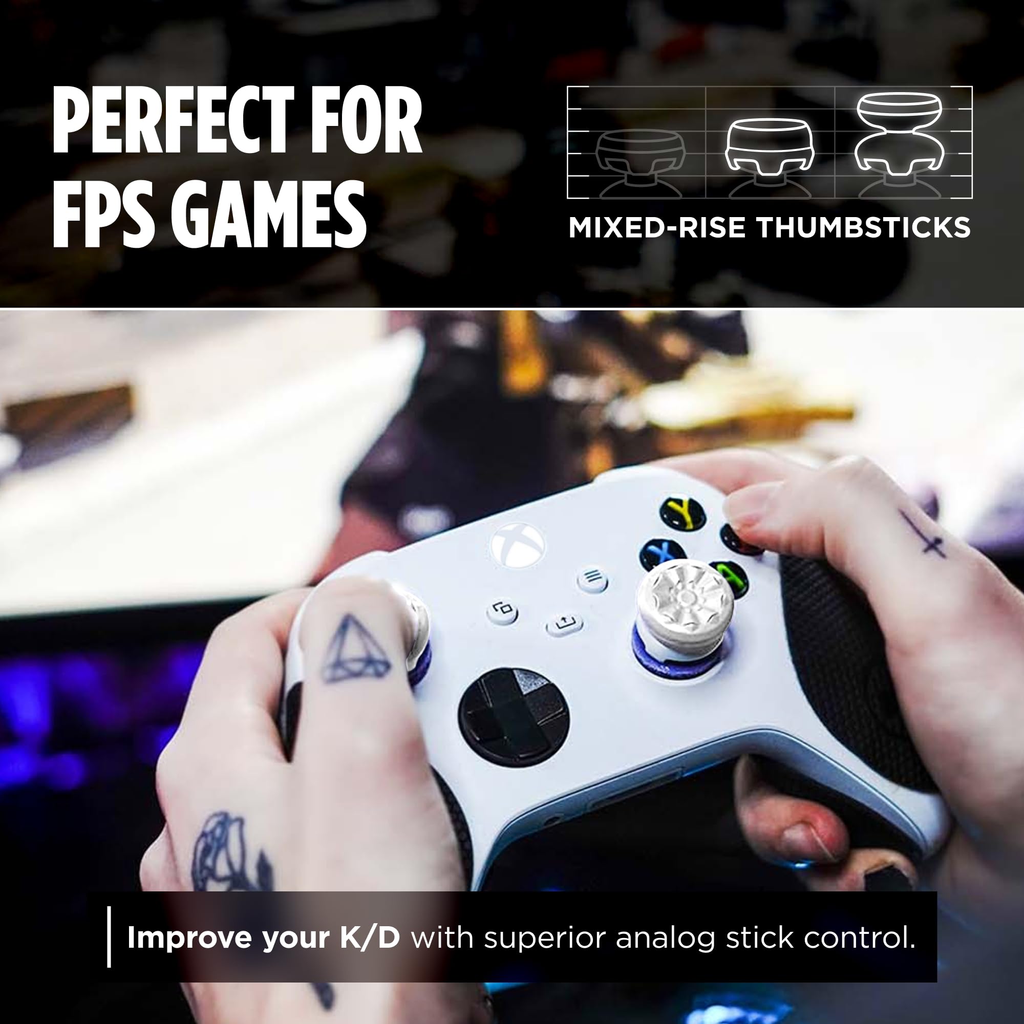 KontrolFreek FPS Freek Galaxie Blanc pour Manette Xbox One et Xbox Series X | Manette Performance | 1 Taille Haute, 1 Taille Moyenne | Blanc