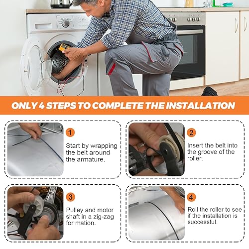 Miniatura 6 de Beaquicy 341241 691366 - Kit de correa y polea de tambor para secadora de repuesto para secadora Whirl-Pool Ken-More - Sustituye a PS346995