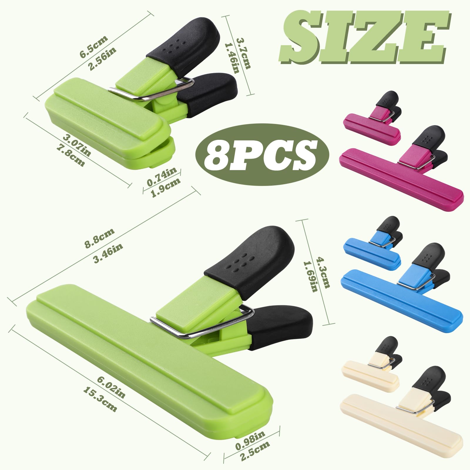 5 Clip Per Sacchetti Alimentari In Acciaio Inox Con Guarnizione Silicone – Colorate, Riutilizzabili, Multiuso (8x6,5cm) - 3