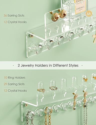 Miniatura 2 de Oaque Organizador de joyas colgante de acrílico montado en la pared con estante flotante, organizador de collares, organizador de aretes y soporte