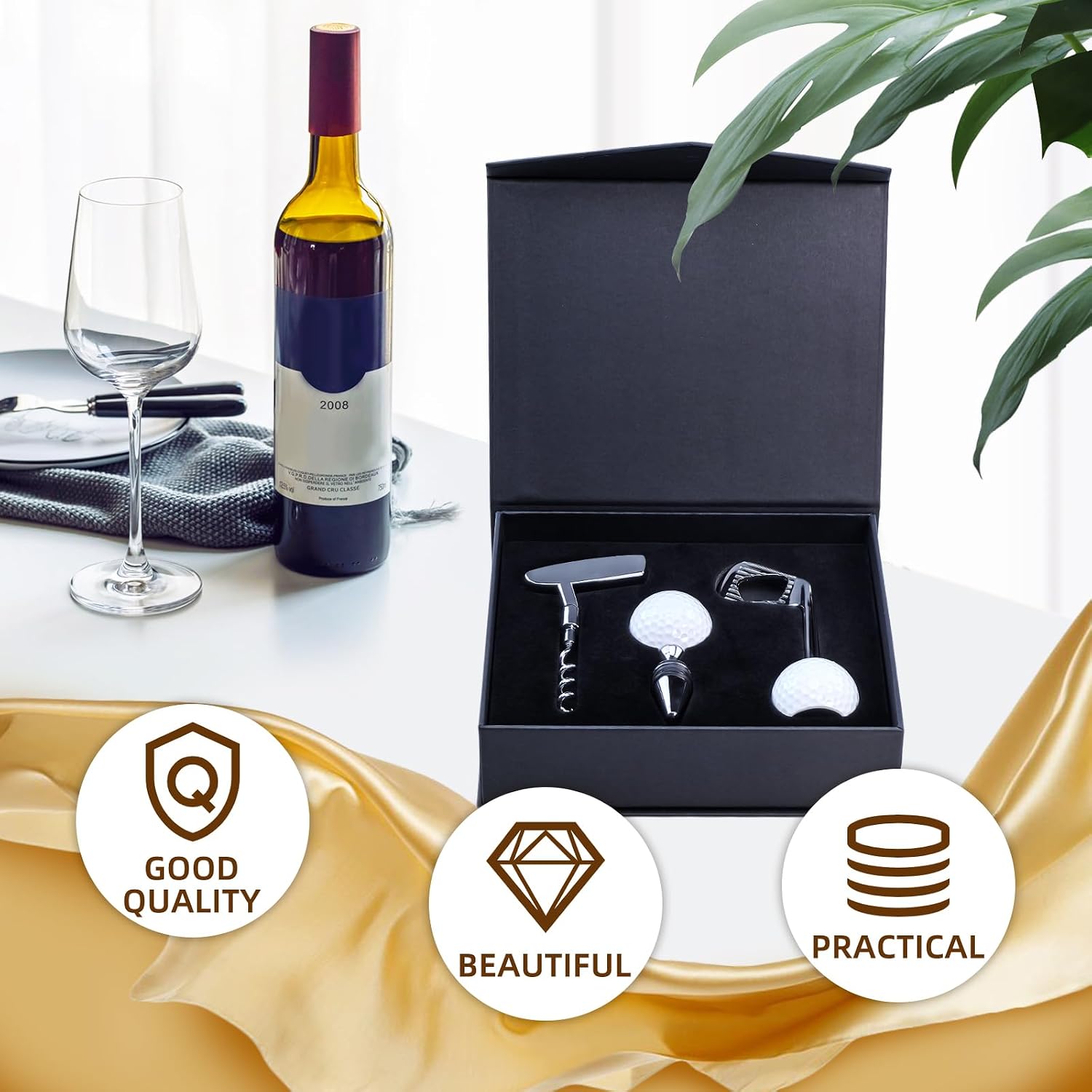 3 Pcs Wine Opener Set, Golf Shaped Corkscrew, Wine Beer Beverage Champagne Bottle Opener, Zinc Alloy Handle Corkscrew, Gift Kit for Wedding Birthday Club Bar