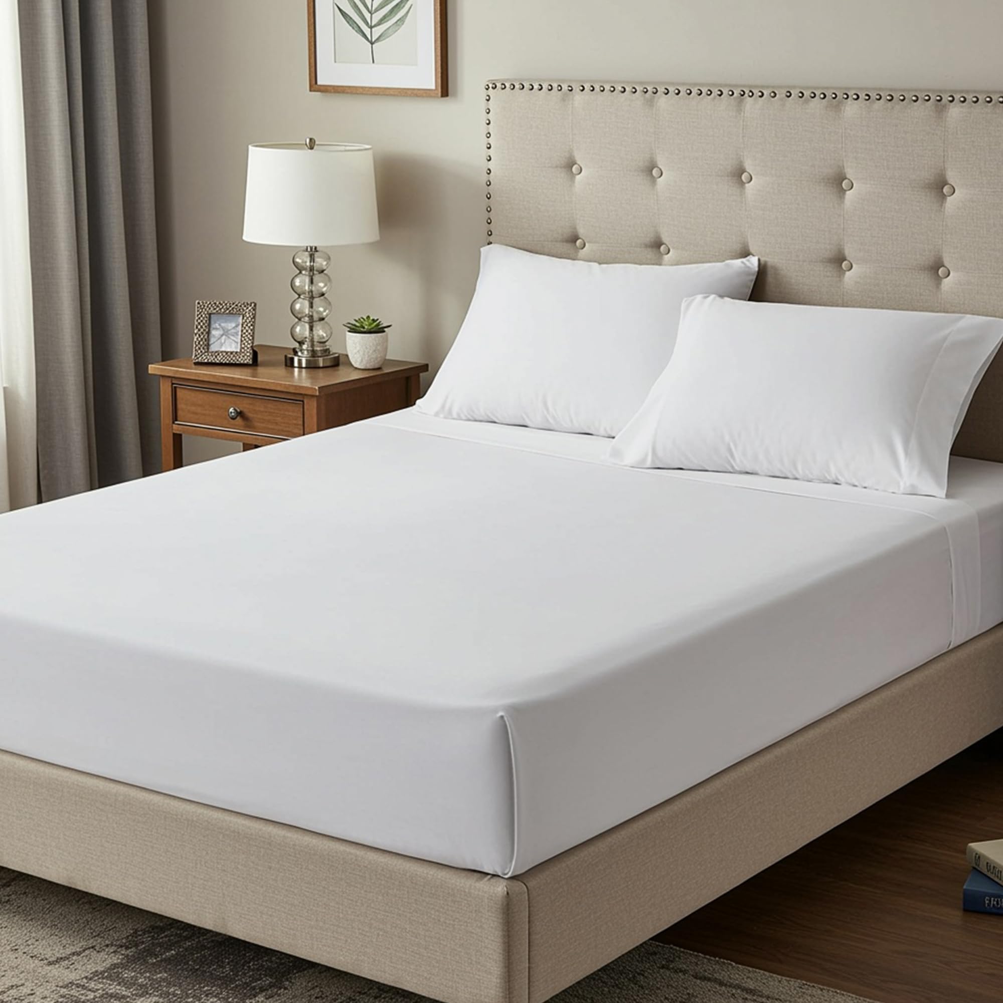 100% Egyptian Cotton 400TC Double Fitted Sheet, 35cm Deep Pocket