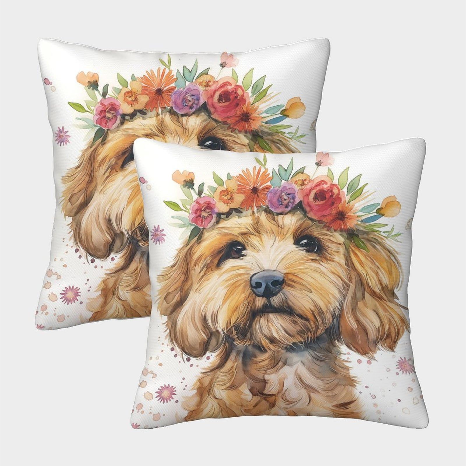 TNFHSOFT Cockapoo Dog Cushion Cover 2 Pack Decorative Machine Washable Pillowcases Square Pillow Cases with Invisible Zipper Cushion Covers for Living Room Sofa Couch Bed Throw Pillow Case 50x50cm