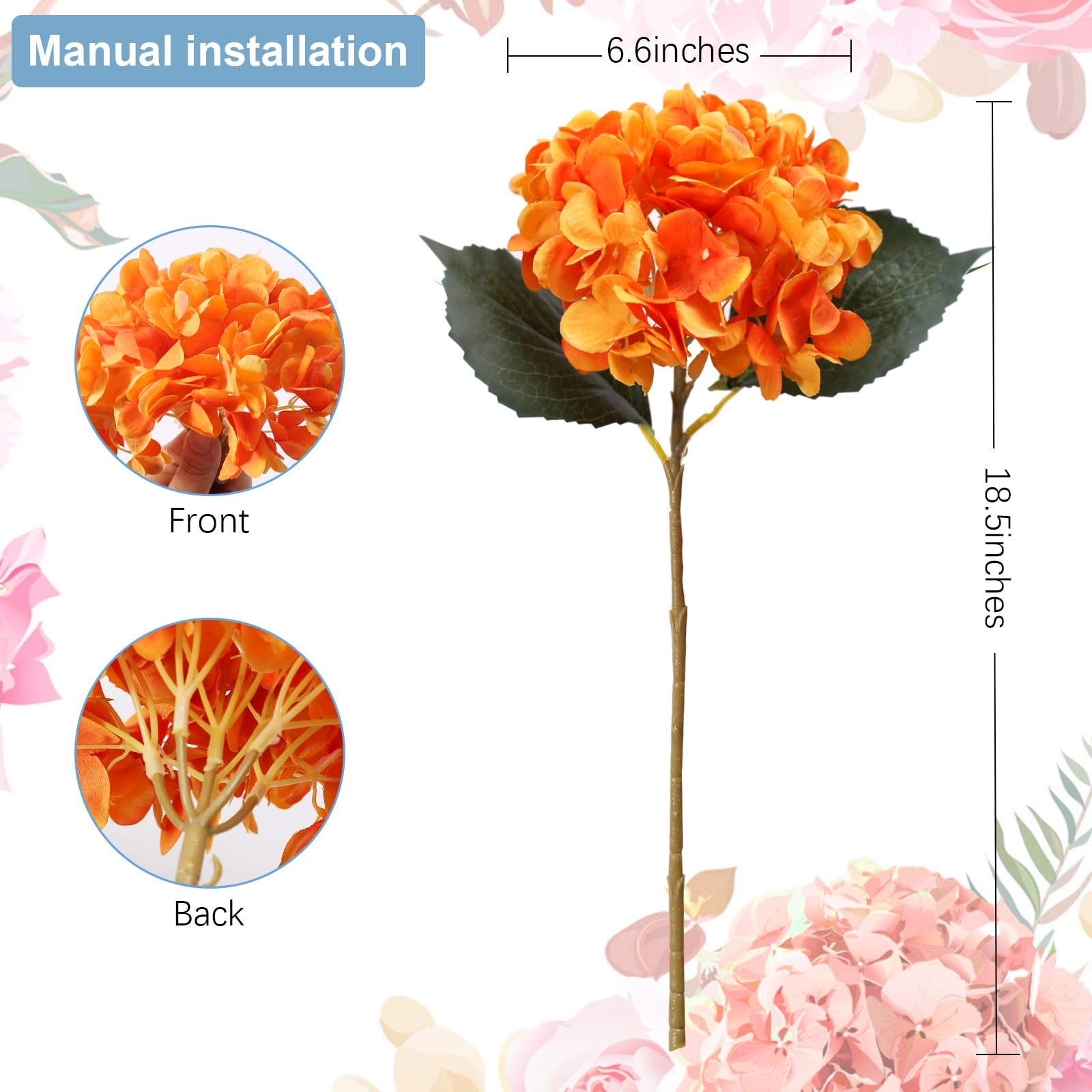 merakdoira 6PCS hydrangea artificial flower-artificial flowers,Silk fake flowers Bouquet for Wedding Party Office Home Decor(Orange) - Image 2